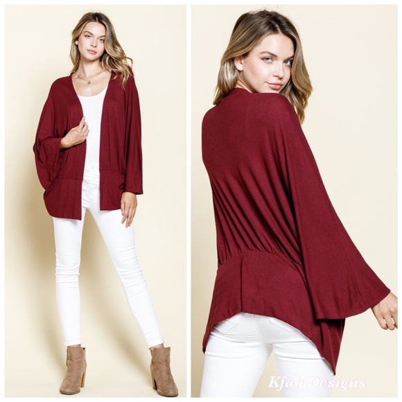 LAST! Knit Dolman Bell Sleeve Burgundy Open Cardigan! - Picture 4 of 5